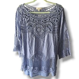 NWOT Plus Size Blue Crochet Tunic Blouse ADIVA 1x